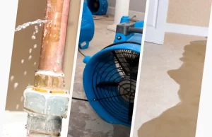 water damage restoration photo A photo of ways to repair water damage in a home, like using dehumidifiers.