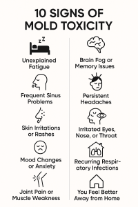 Signs of mold toxicity, including irritations and trouble breathing