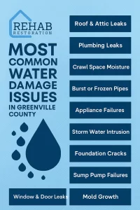 This chart demonstrates the most common cause of water damage to homes and businesses in Greenville County, SC