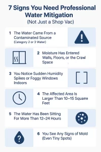 An infographic showing signs you need professional water damage mitigation